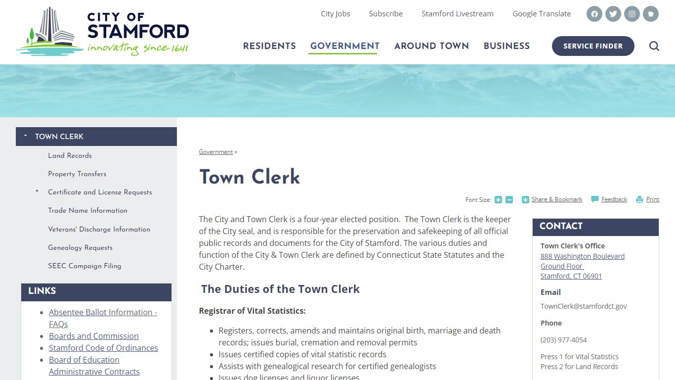 Town Clerk | Stamford, CT